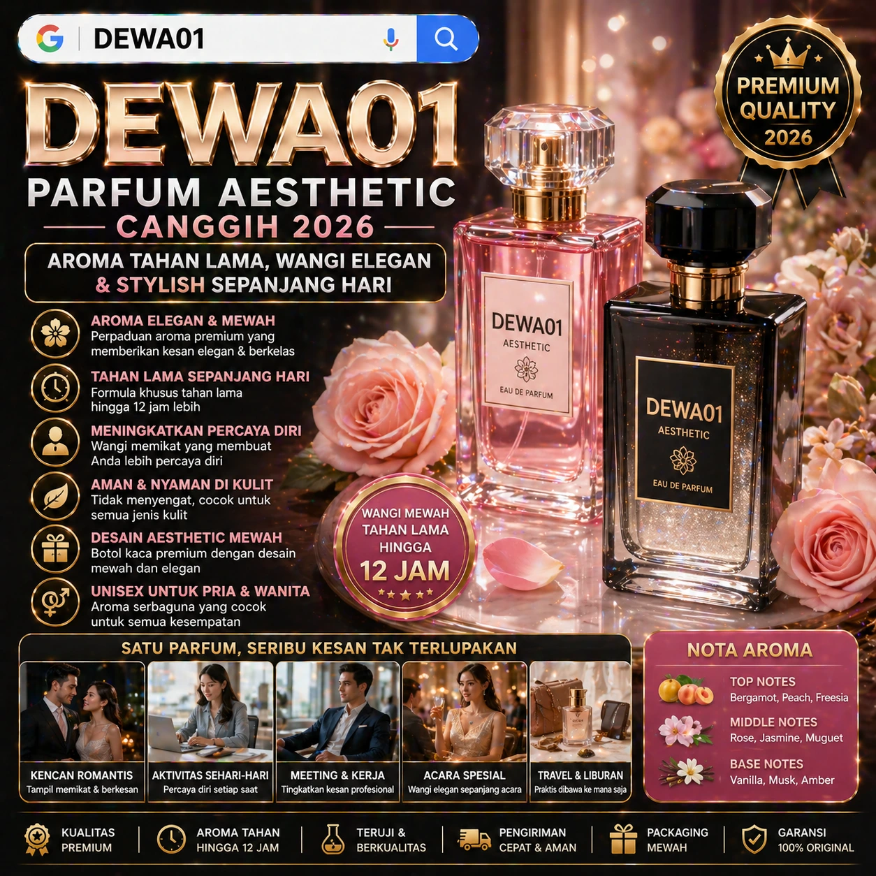 DEWA01 🌸✨ Parfum Aesthetic Canggih 2026 Aroma Tahan Lama, Wangi Elegan & Stylish Sepanjang Hari.
